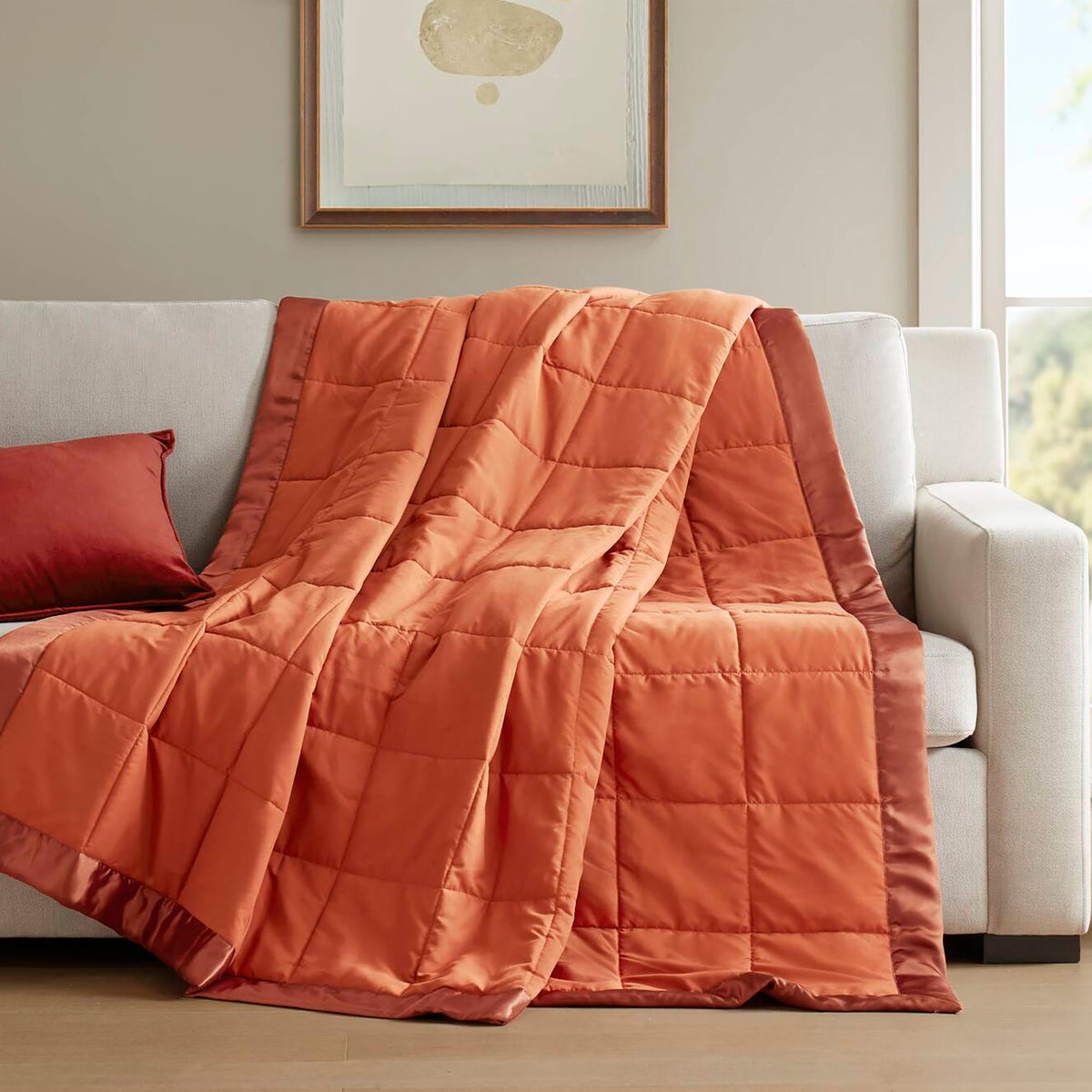 Windom - Twin Lightweight Down Alternative Blanket With Satin Trim - Orange