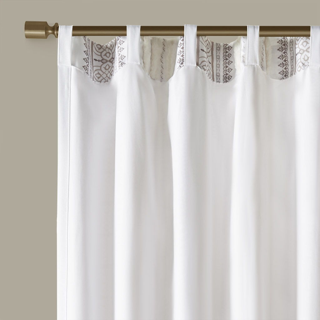 Samara - 50x95" Poly Printed Curtain Panel With Tufted Stripe And Lining - White / Brown