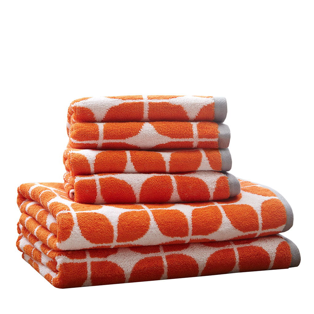 Lita - 6 Piece Jacquard Towel Set - Orange