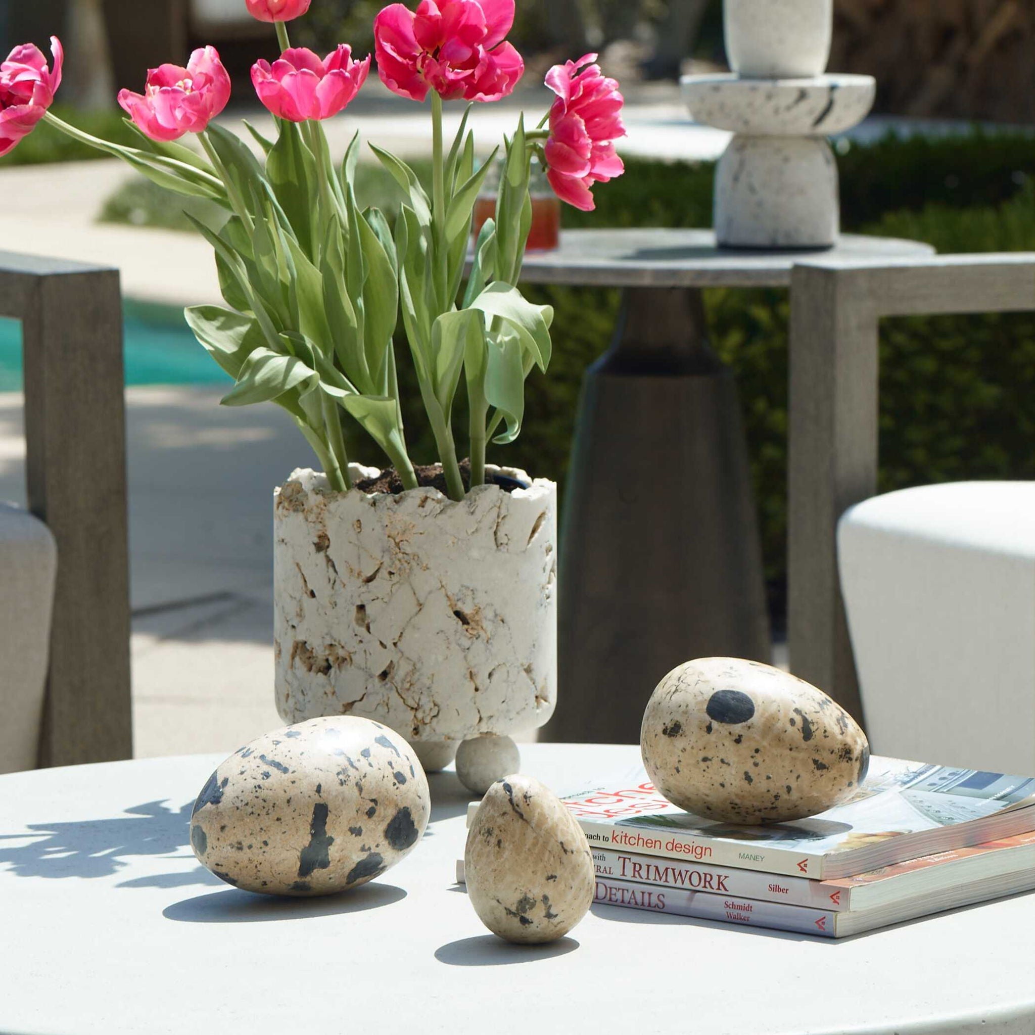 Nest Trio - Indoor-Outdoor Stone Eggs (Set of 3) - Black / White
