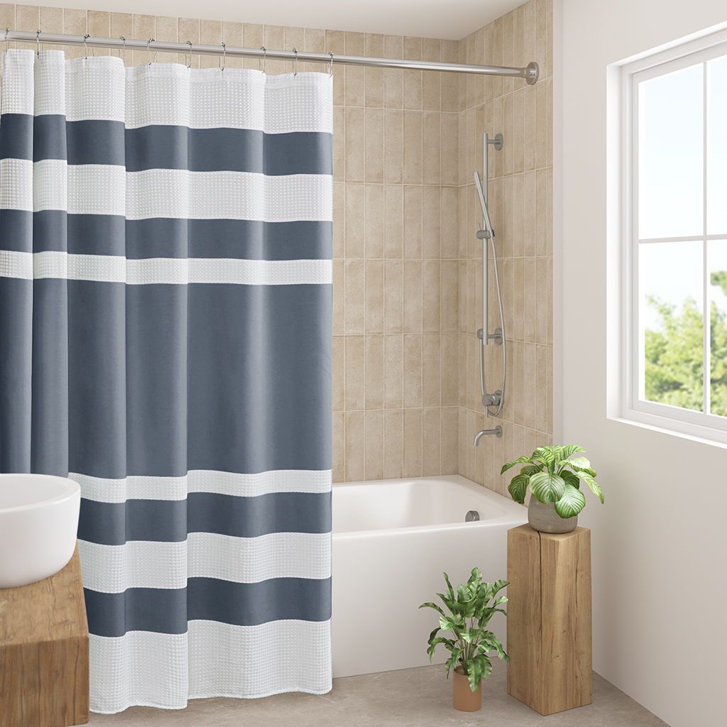 Spa Waffle - 72" x 72" Shower Curtain With 3M Treatment - Dark Blue