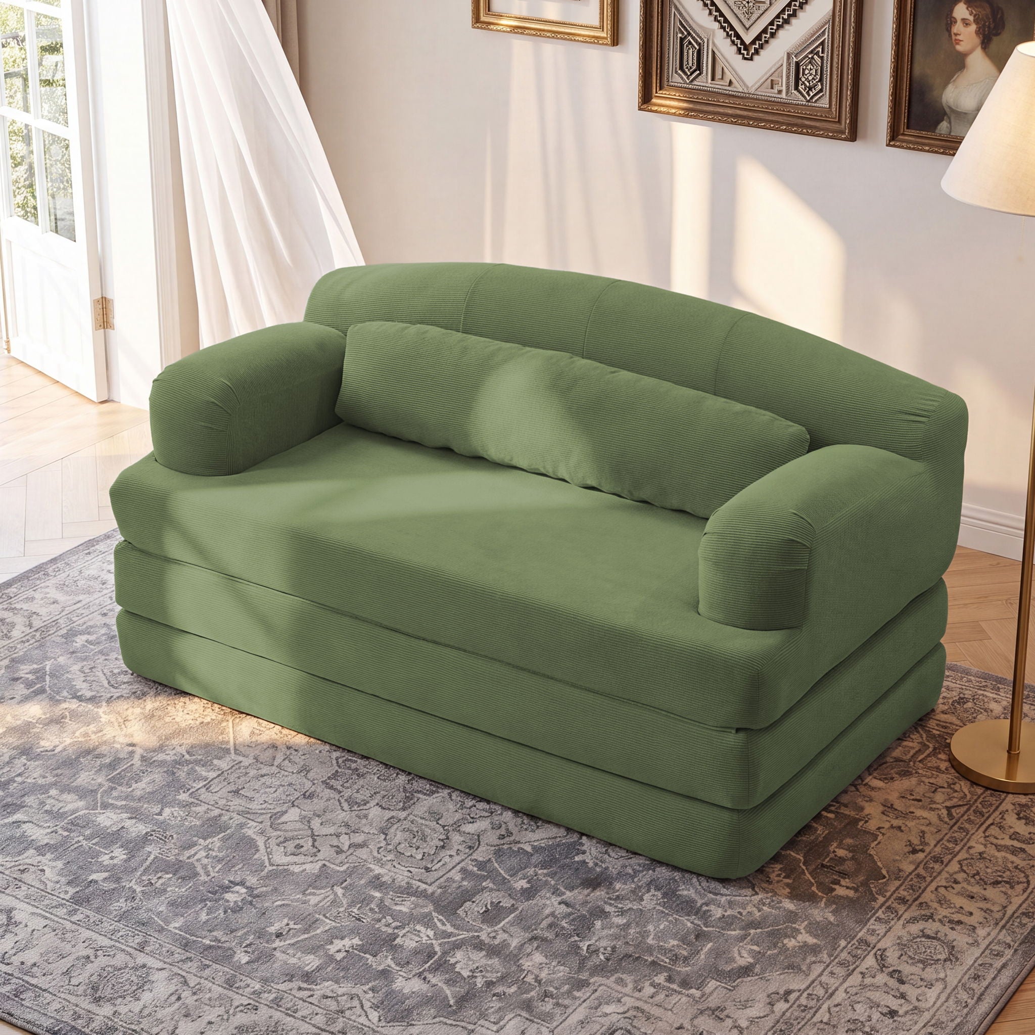 2 Seater Sofa Bed, Compact Foldable Floor Couch