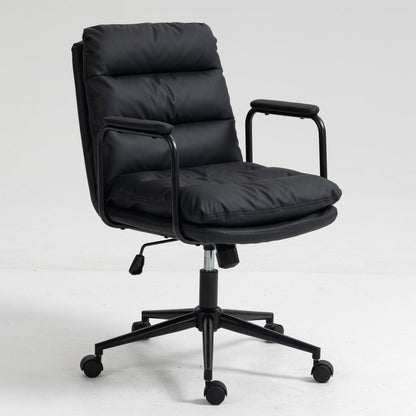 Office Chair, Mid Back Home Office Desk Task Chair With Wheels And Arms Ergonomic Computer Rolling Swivel Chair With Padded Armrest