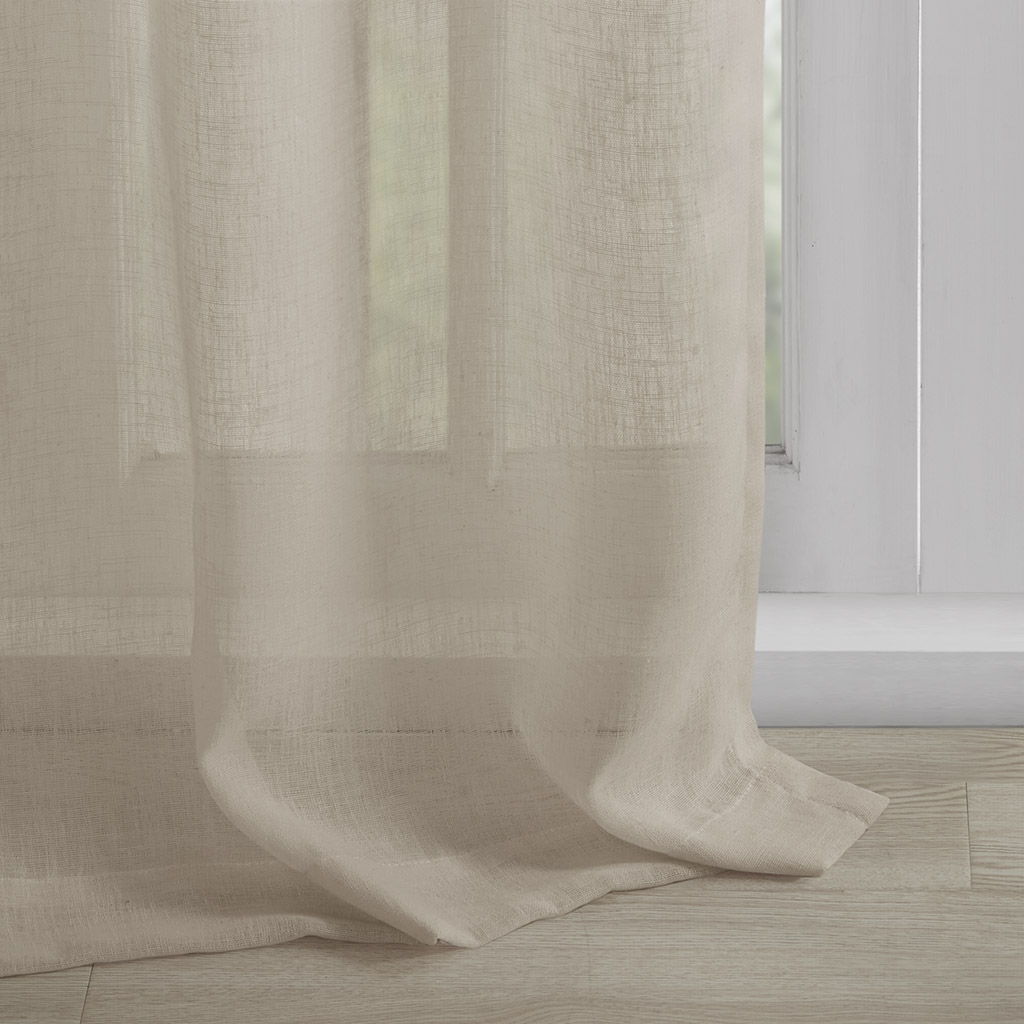 Rosette - 63" Floral Embellished Cuff Tab Top Solid Window Panel - Linen