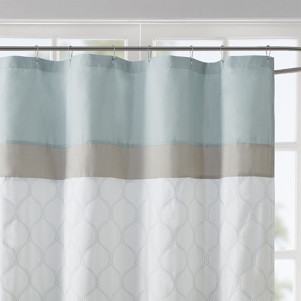 Shawnee - Printed And Embroidered Shower Curtain - Seafoam