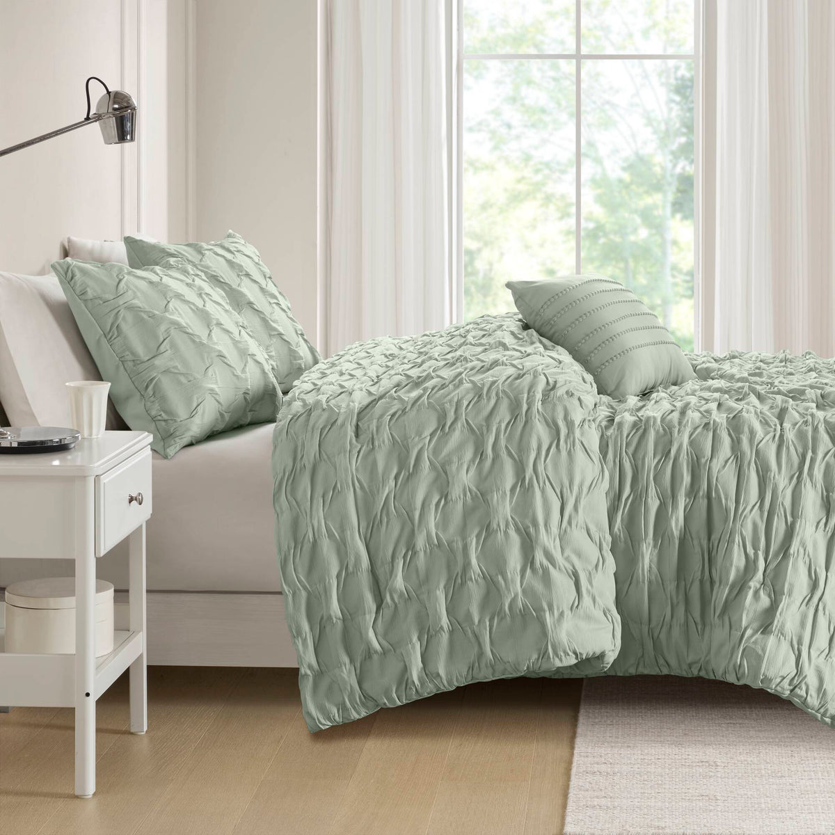 Bailey - King/California King Diamond Pucker Comforter Set - Green