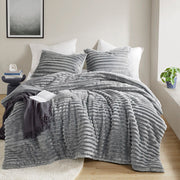 Avril - Twin/Twin Long Fluffy Ribbed Plush Comforter Set - Gray