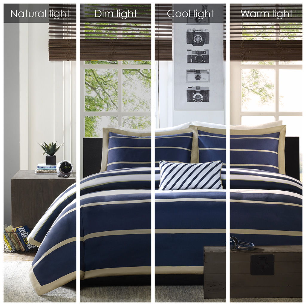 Ashton - King Comforter Set - Neutral / Navy