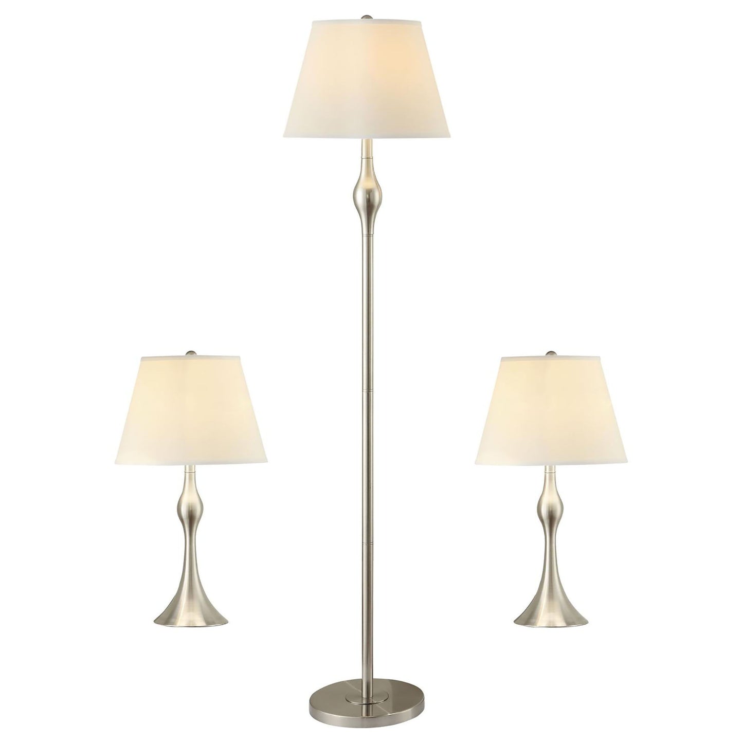 3 Piece Lamp Set, Floor Lamp And 2 Table Lamps - Silver