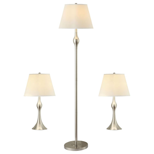 3 Piece Lamp Set, Floor Lamp And 2 Table Lamps - Silver