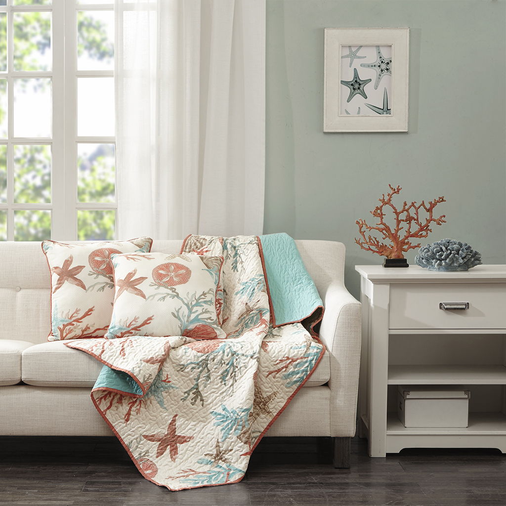 Pebble Beach - Oversized Quilted Throw - Coral