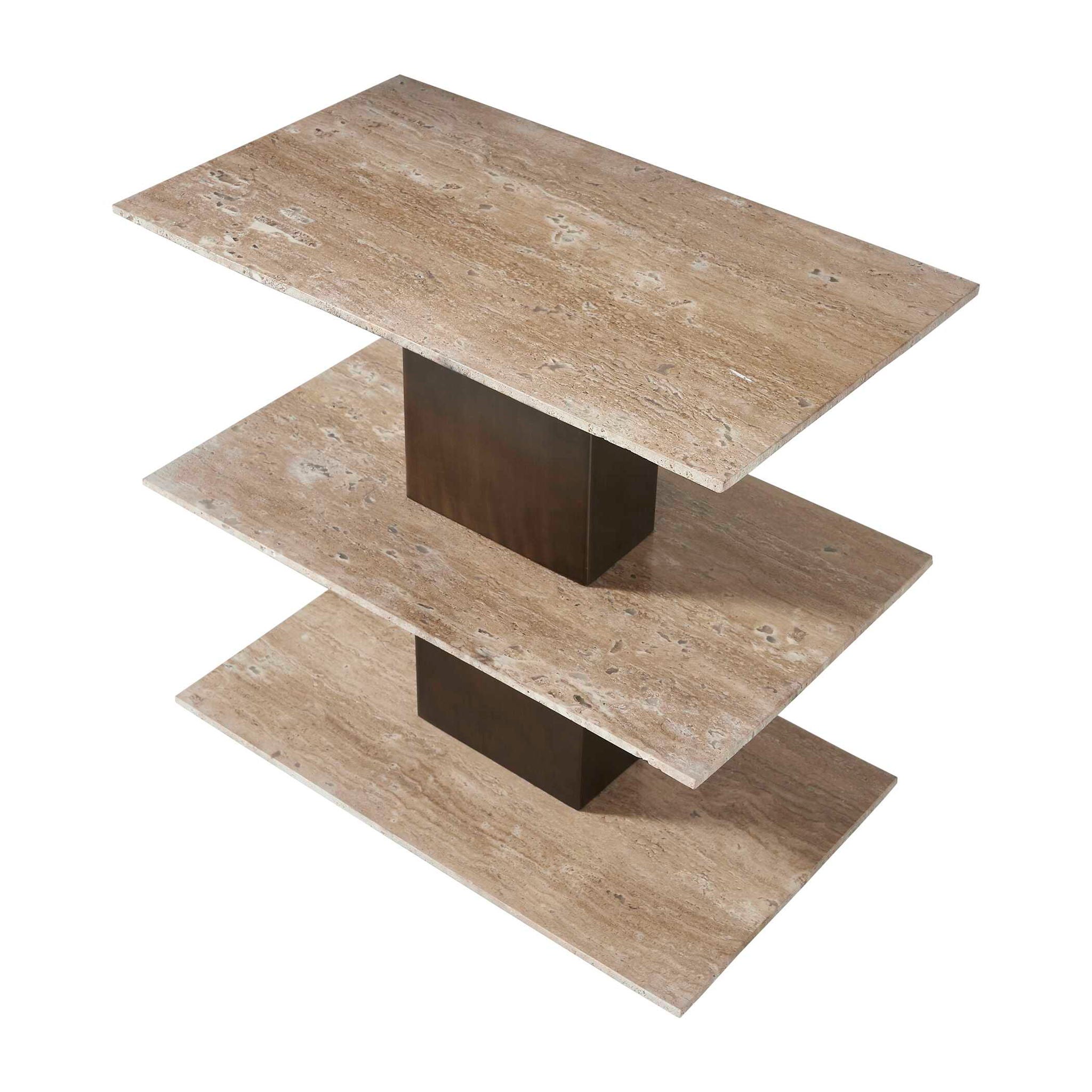 Travertini - 3 Tiered Accent Table - Bronze / Beige