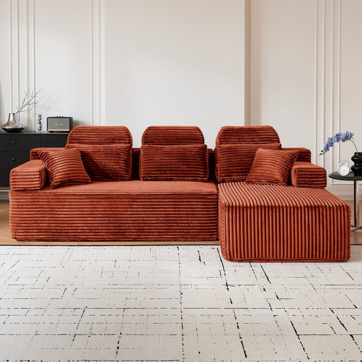 Sectional Sleeper Sofa & Storage Pockets, Modular Couch With Throw Pillows For Living Room