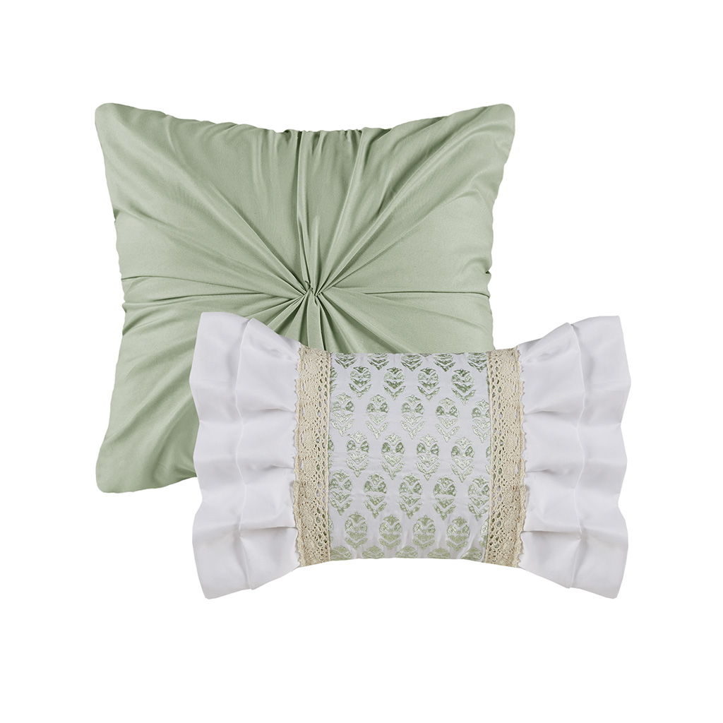 Caralie - 5 Piece Full Seersucker Comforter Set With Throw Pillows - Green