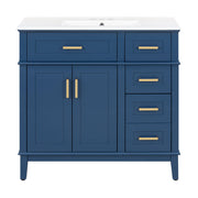 Bathroom Vanity With Ceramic Sink, Soft-Close Doors, 4 Storage Drawers - Blue
