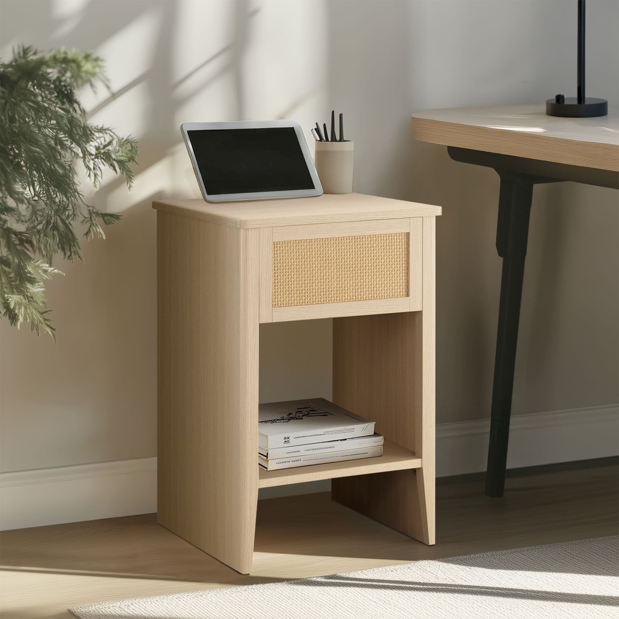 Lennox - Accent Side Table With Drawer Storage & Lower Open Shelf - Natural