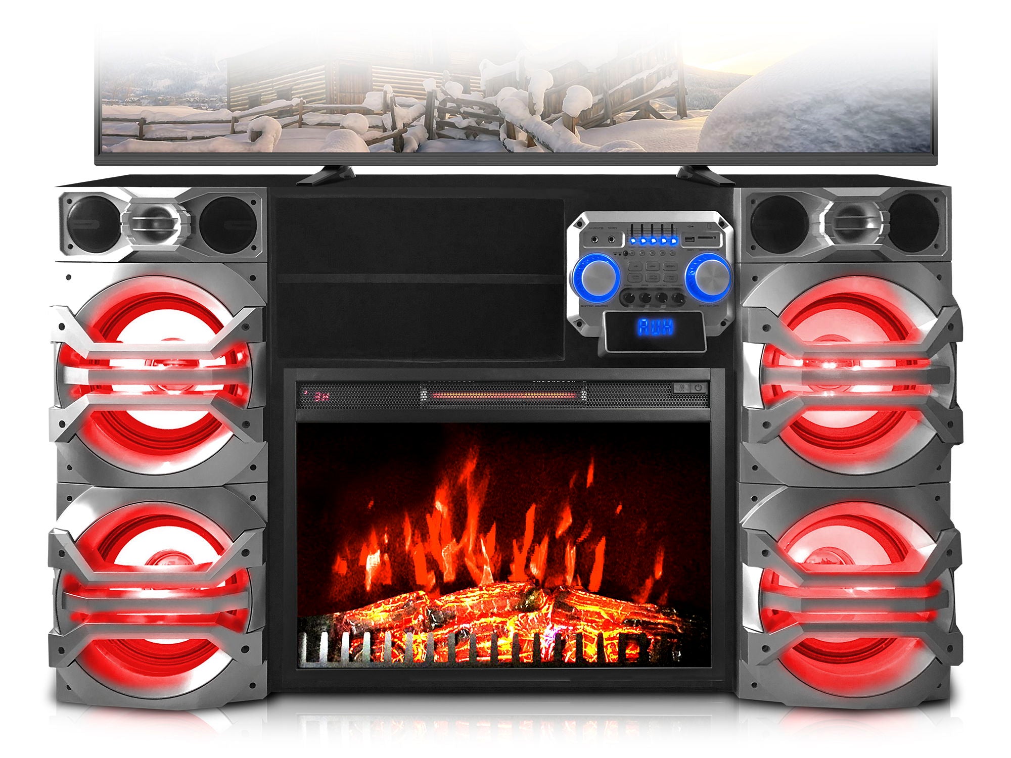 10,000 Watt Fireplace TV Stand - Black