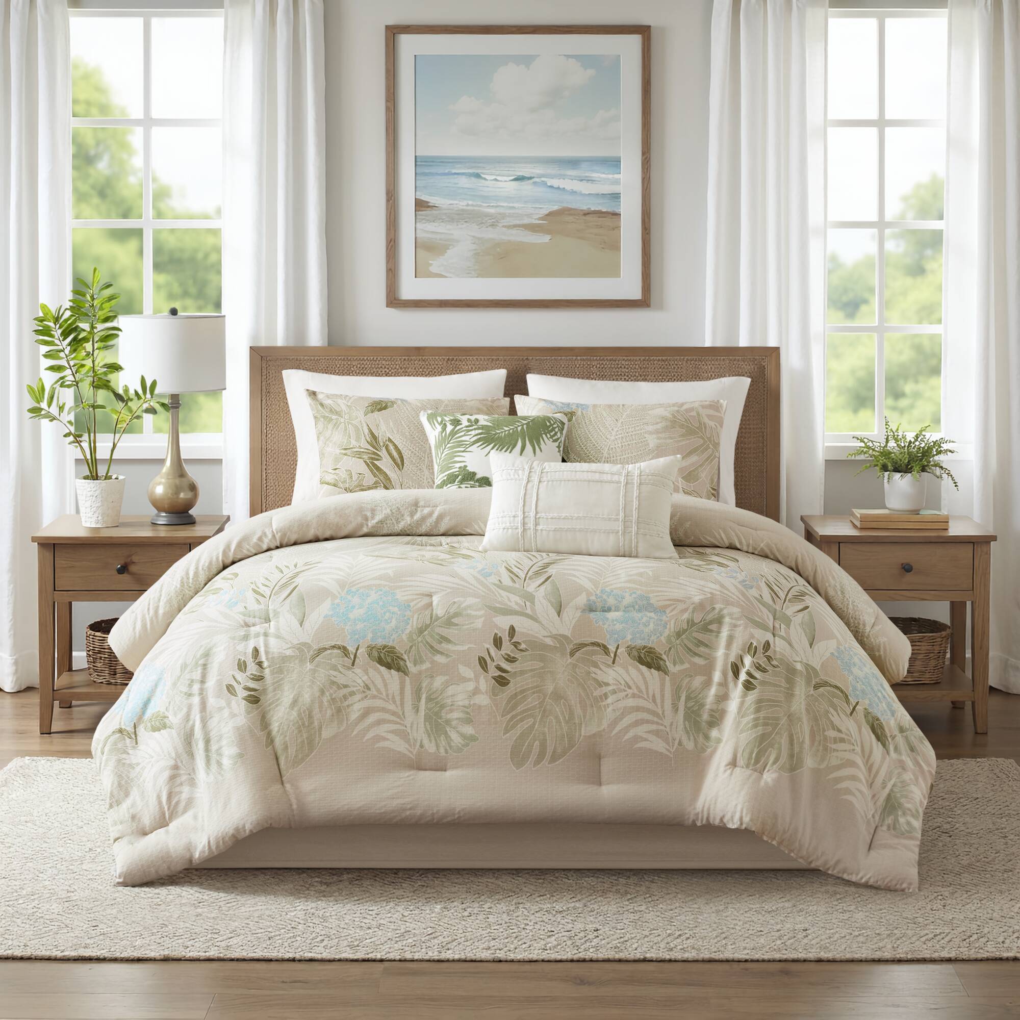 Kiawah Island - 6 Piece Queen Oversized Cotton Comforter Set With Throw Pillow - Taupe