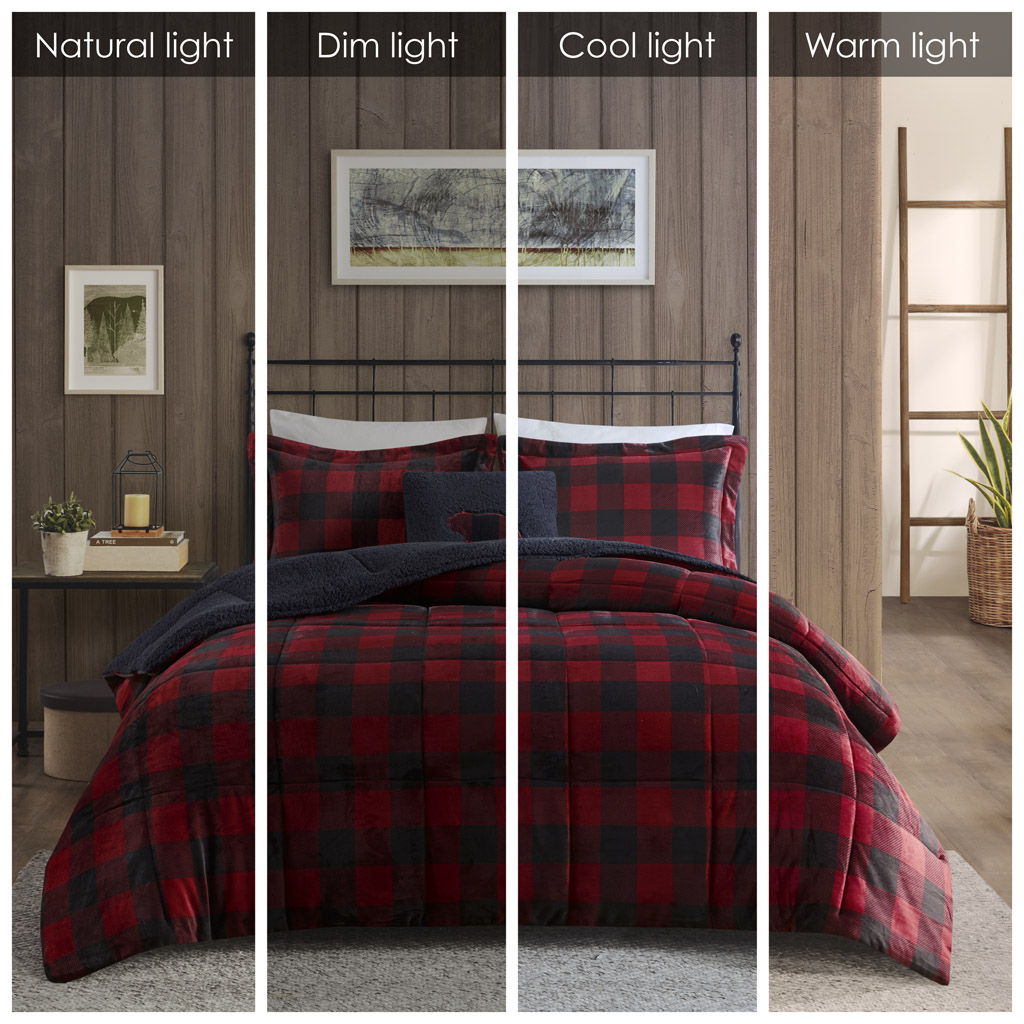 Alton - Full Down Alternative Comforter Set - Red / Black Buffalo Check