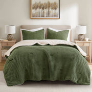 Riordan - King Waffle Knit Comforter Set - Olive