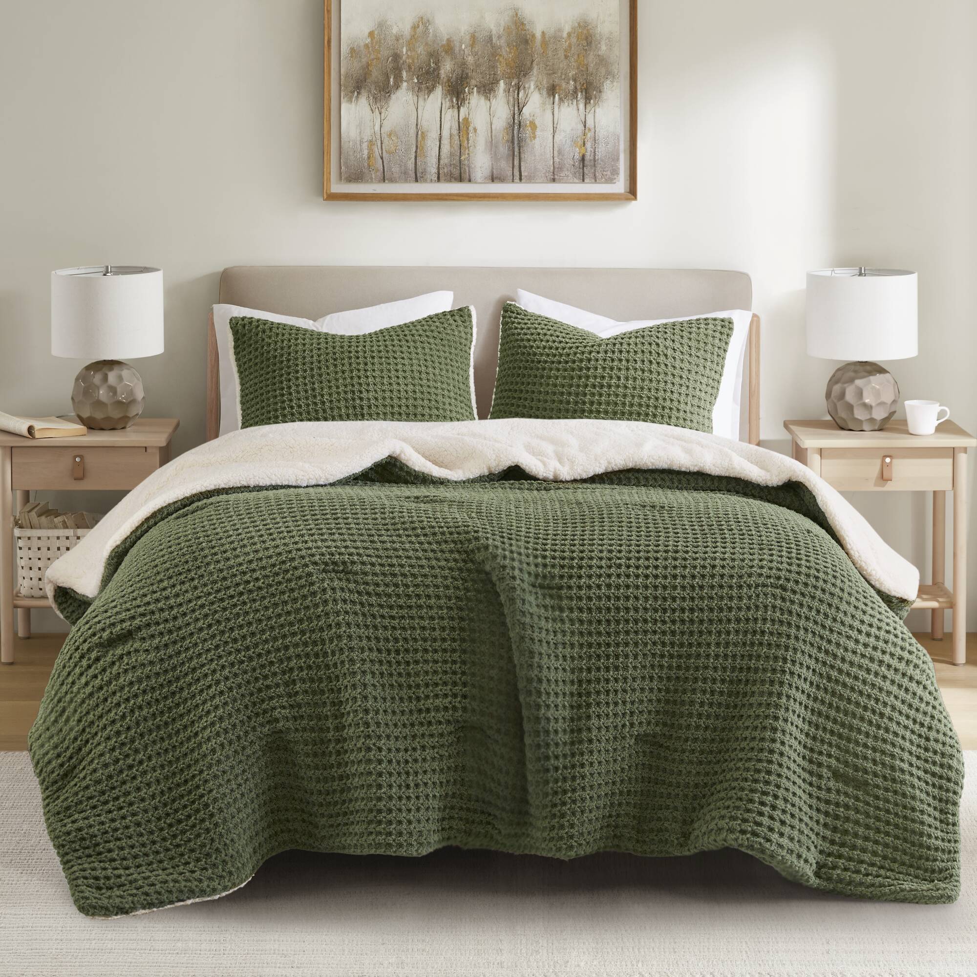 Riordan - King Waffle Knit Comforter Set - Olive