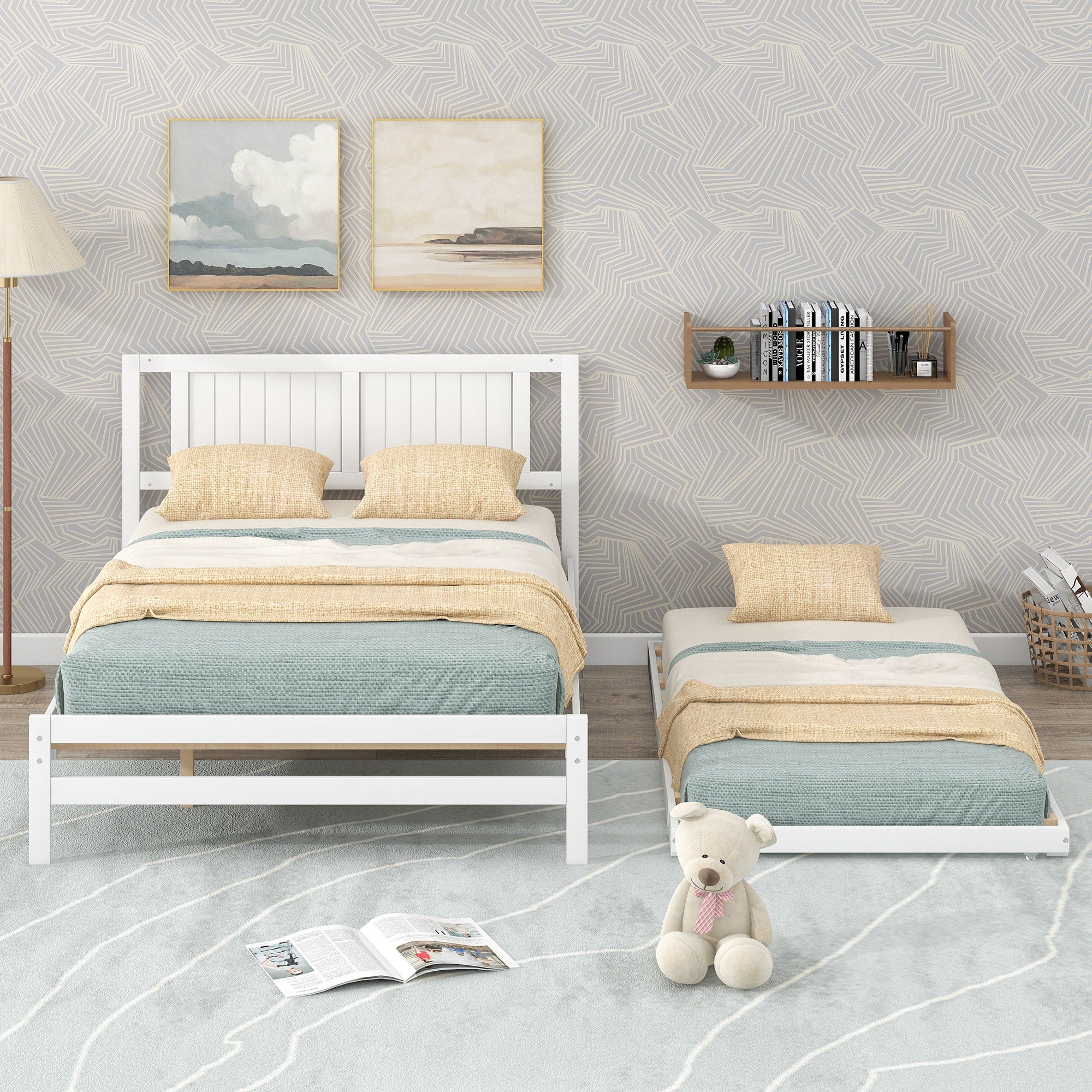 Platform Bed With Adjustable Trundle