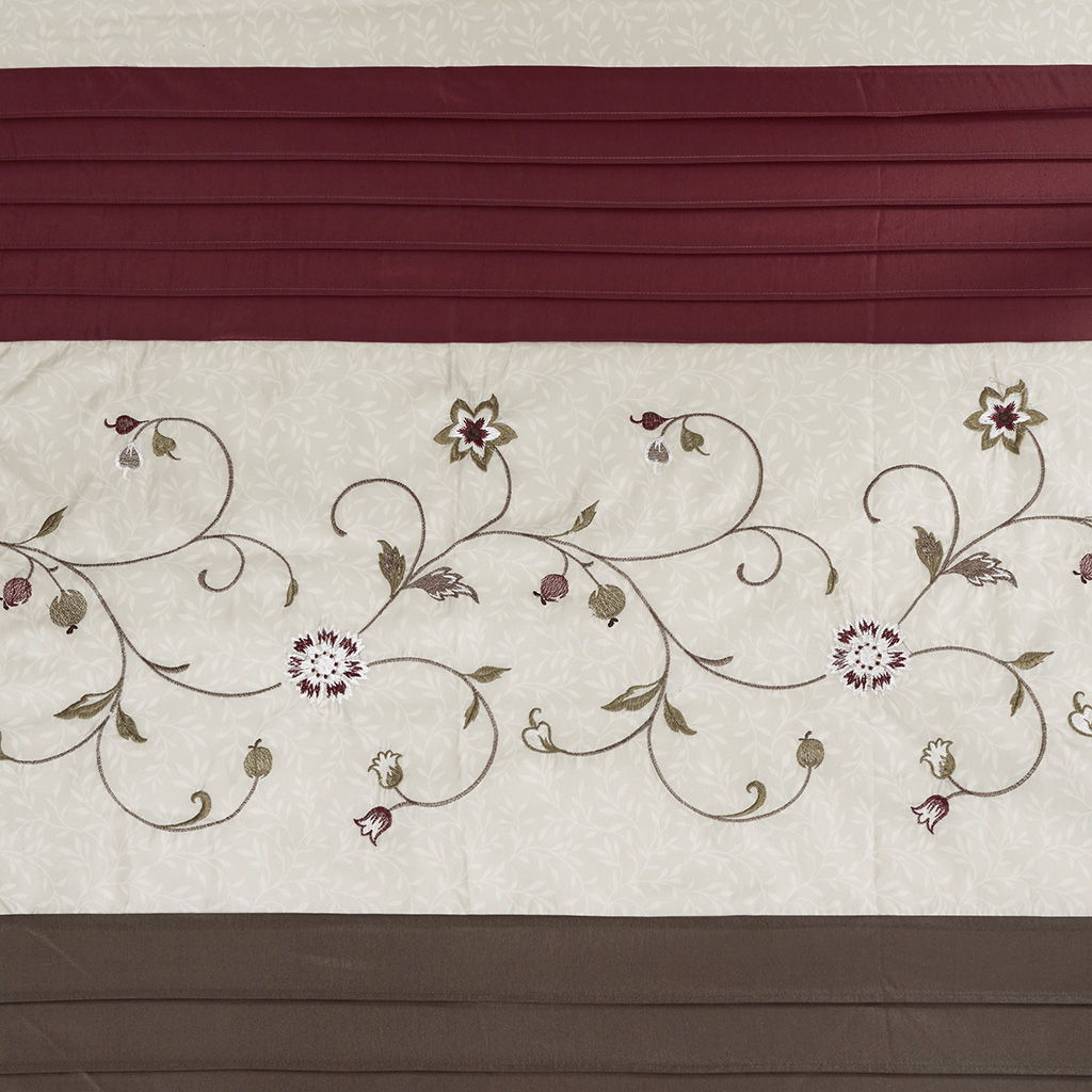 Serene - Embroidered Floral Shower Curtain - Red