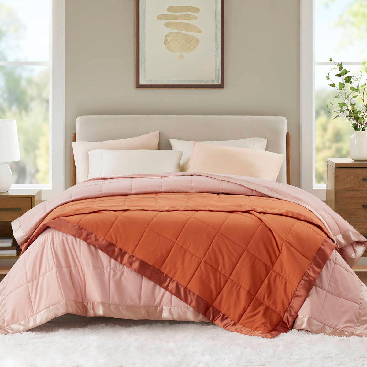 Windom - Full/Queen Lightweight Down Alternative Blanket With Satin Trim - Orange
