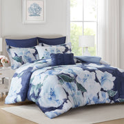 Shanti - 7 Piece King Printed Comforter Set - Blue