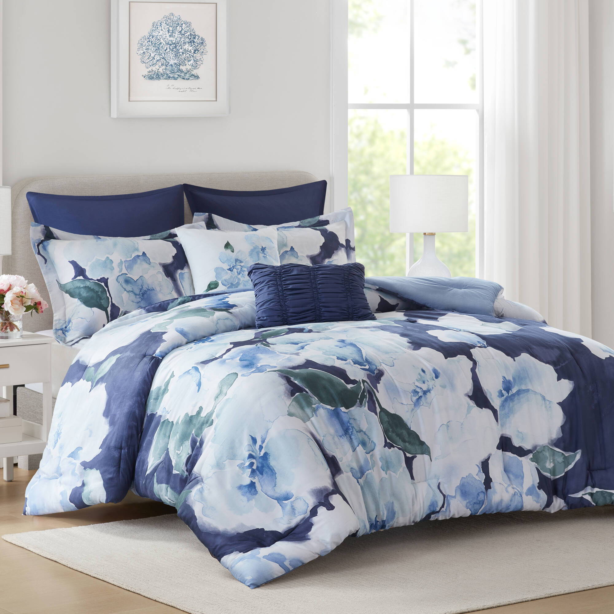 Shanti - 7 Piece King Printed Comforter Set - Blue