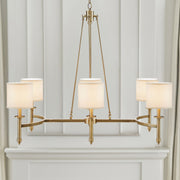 Elegenza - 6-Light Chandelier With Fabric Drum Shades - Antique Gold