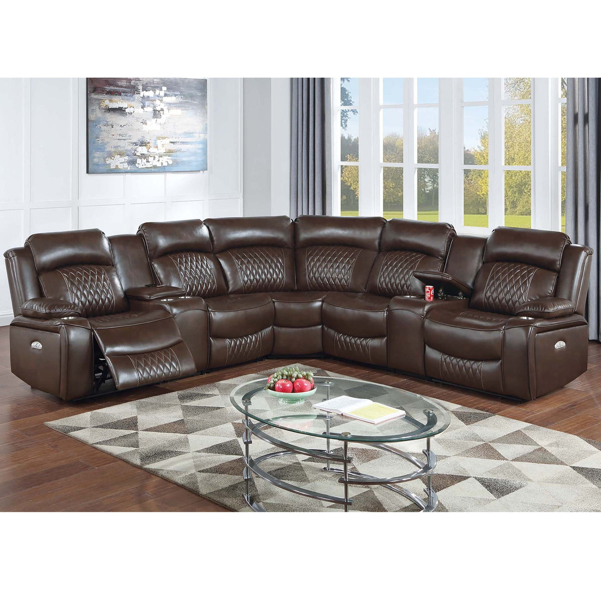 Power Motion Reclining Sectional Set With Console