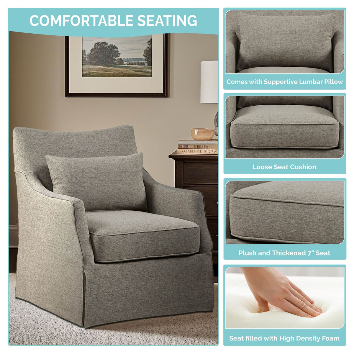 London - Skirted Swivel Chair - Tan Multi
