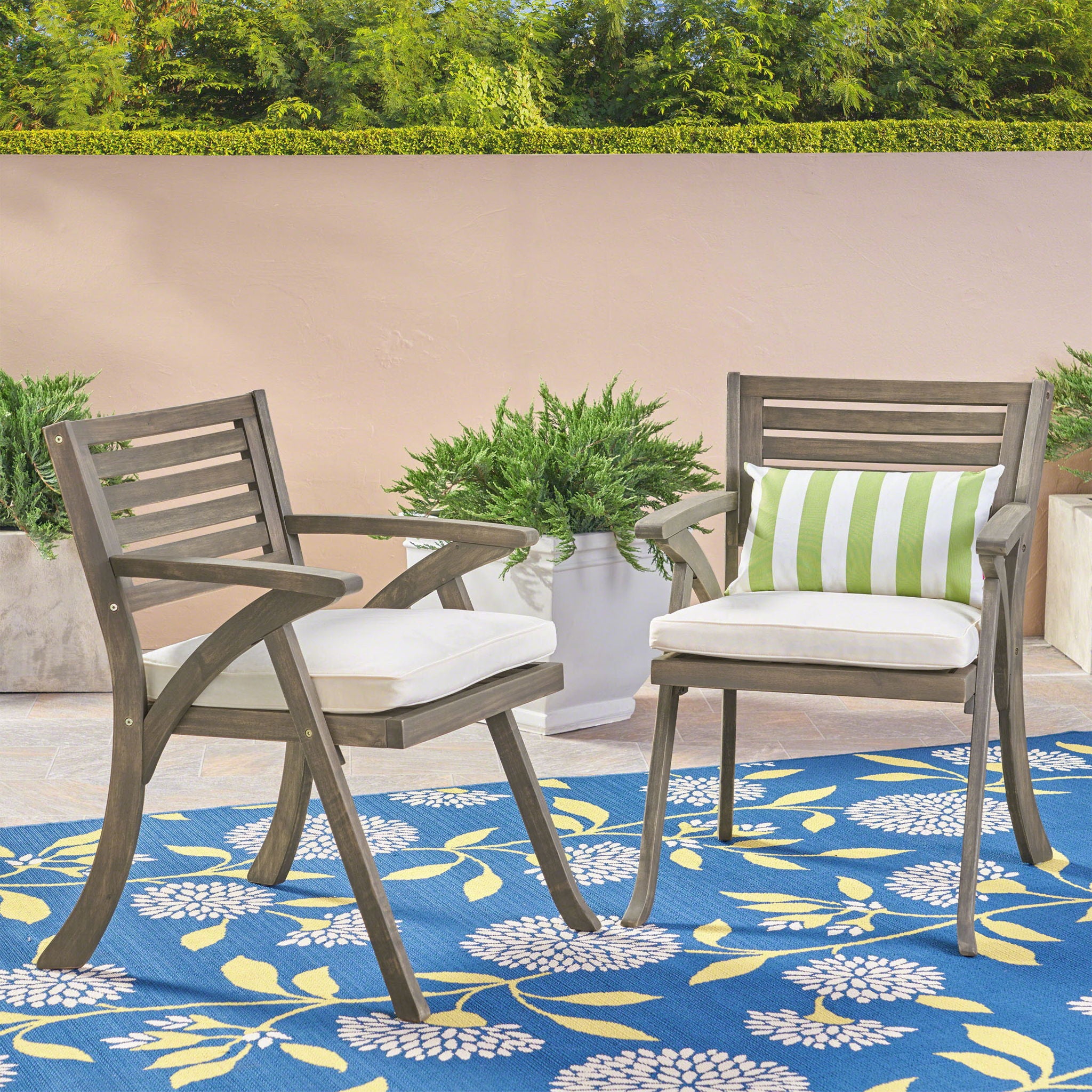 Helen - Outdoor Acacia Wood Dining Chair (Set of 2) - Gray / Creme