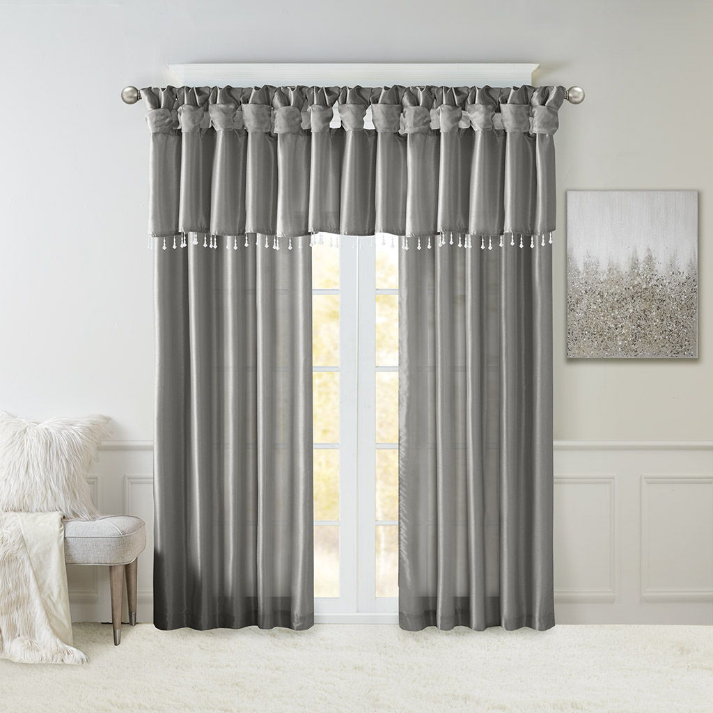 Emilia - Lightweight Valance With Beads - Charcoal