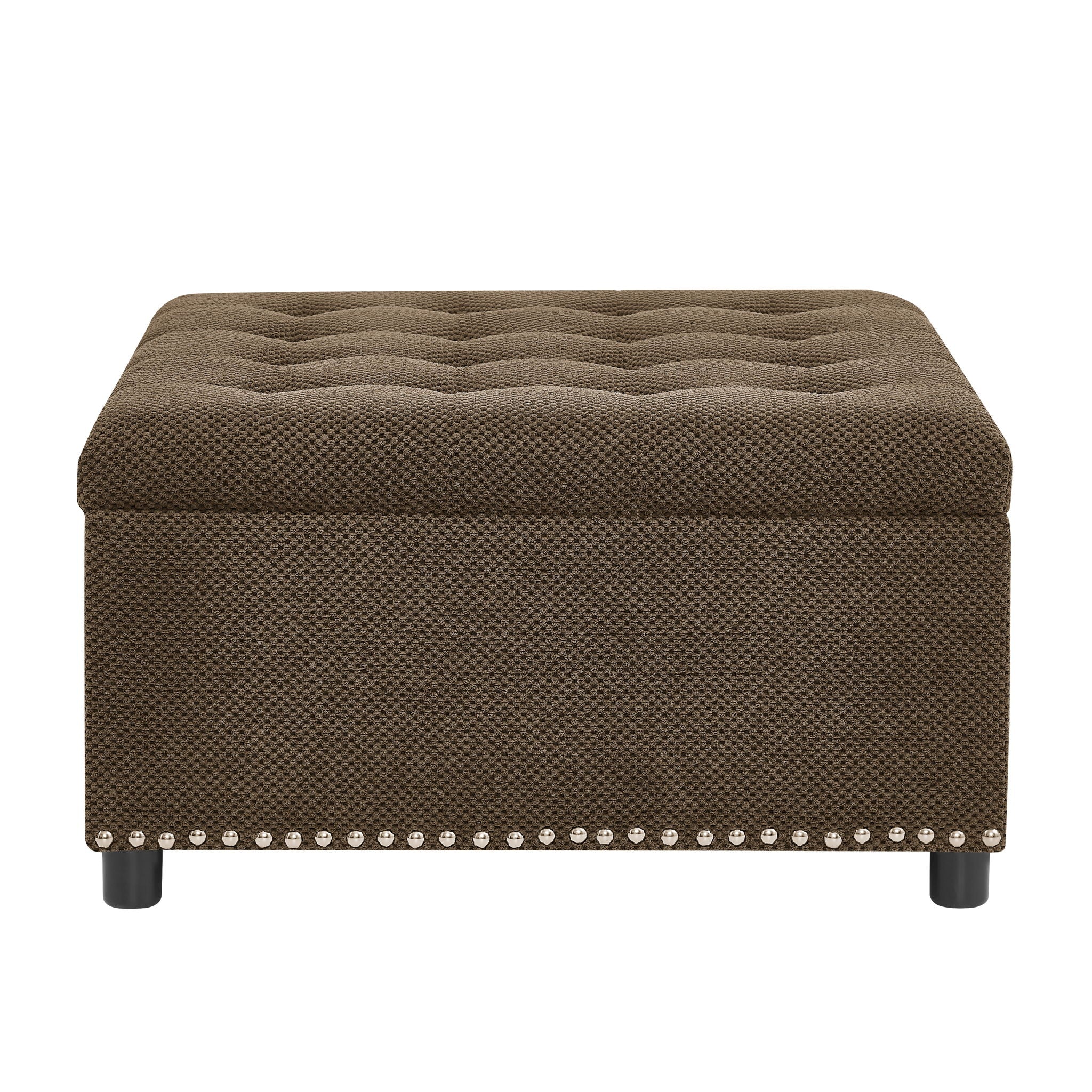 Square Tufted Storage Ottoman With Nailhead Trim