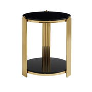 Round End Table With Double Layer - Black / Gold