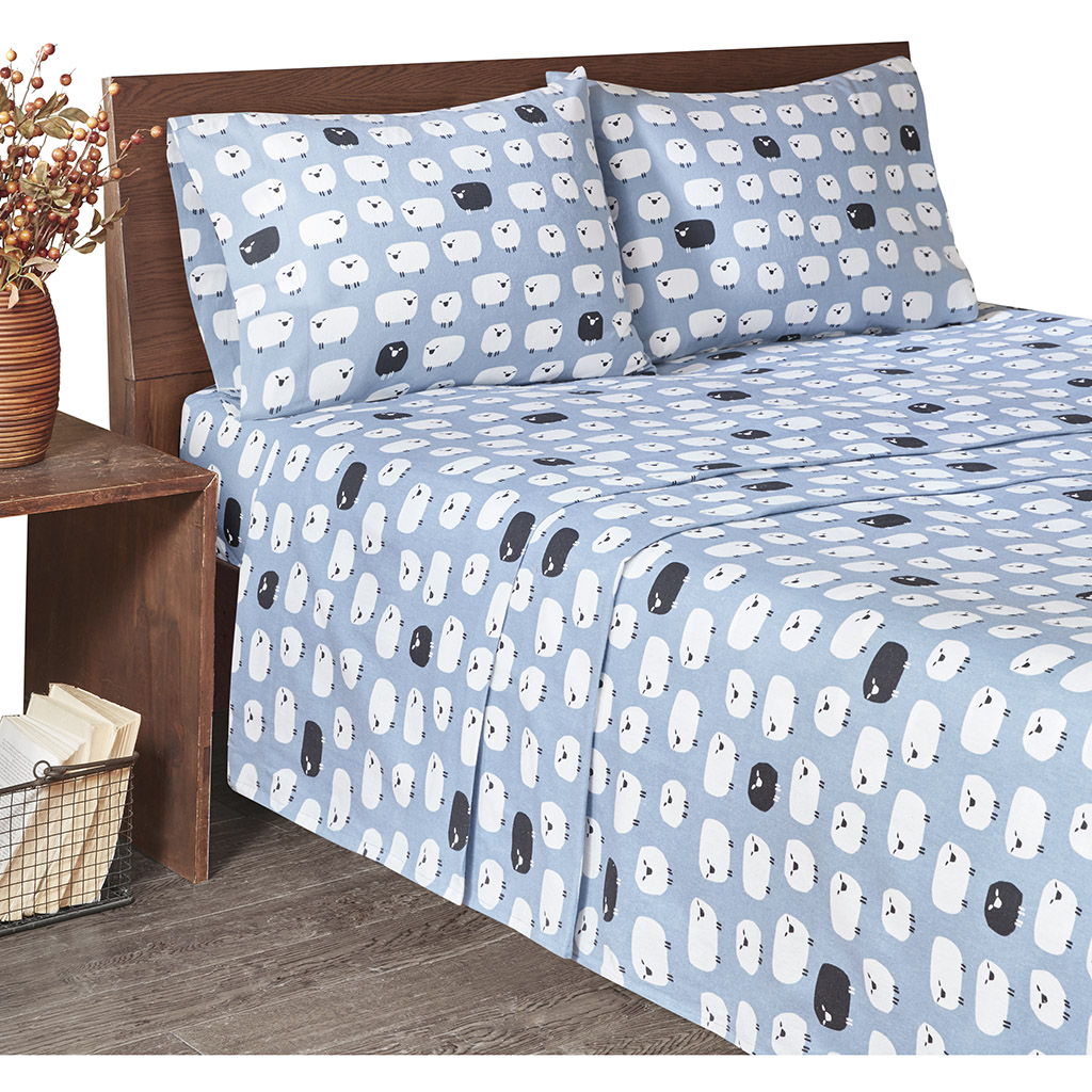 Flannel - King Sheet Set - Blue Sheep