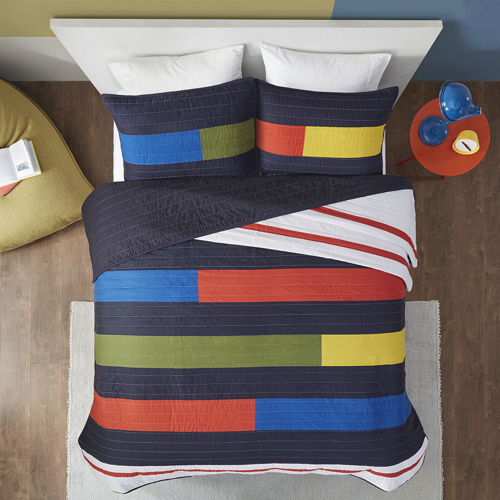 Morris - Full Stripe Printed Quilt Set - Multi