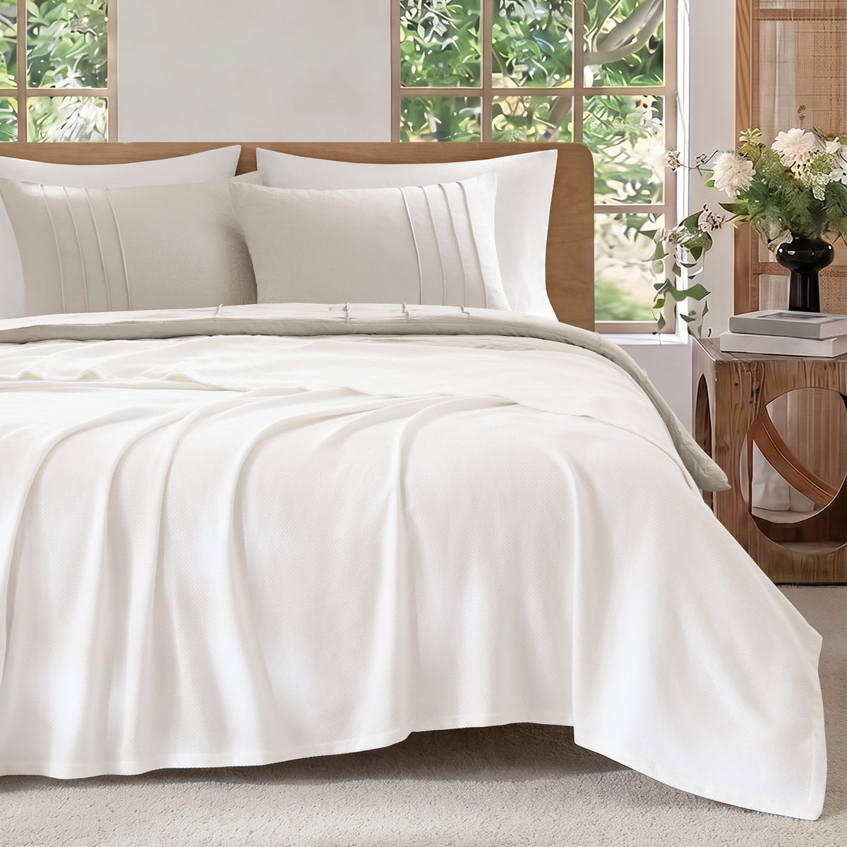 Egyptian Cotton - Twin 100% Certified Egyptian Cotton Blanket - Micro-Herringbone White
