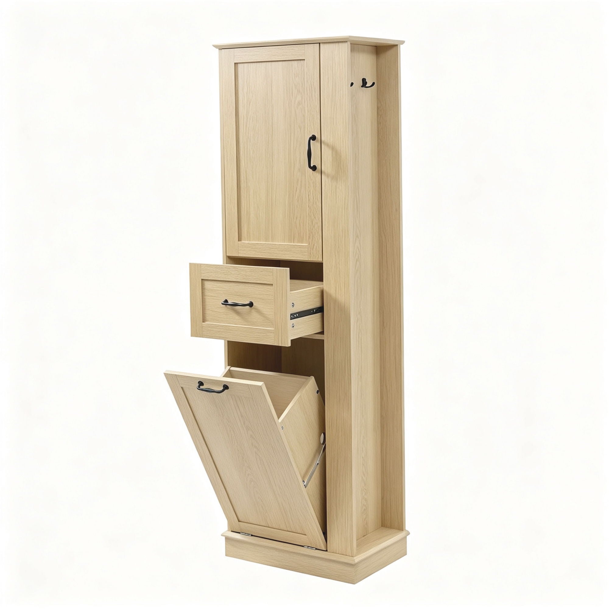 Modern Tall Storage Cabinet With Tilt-Out Compartment, Adjustable Shelves