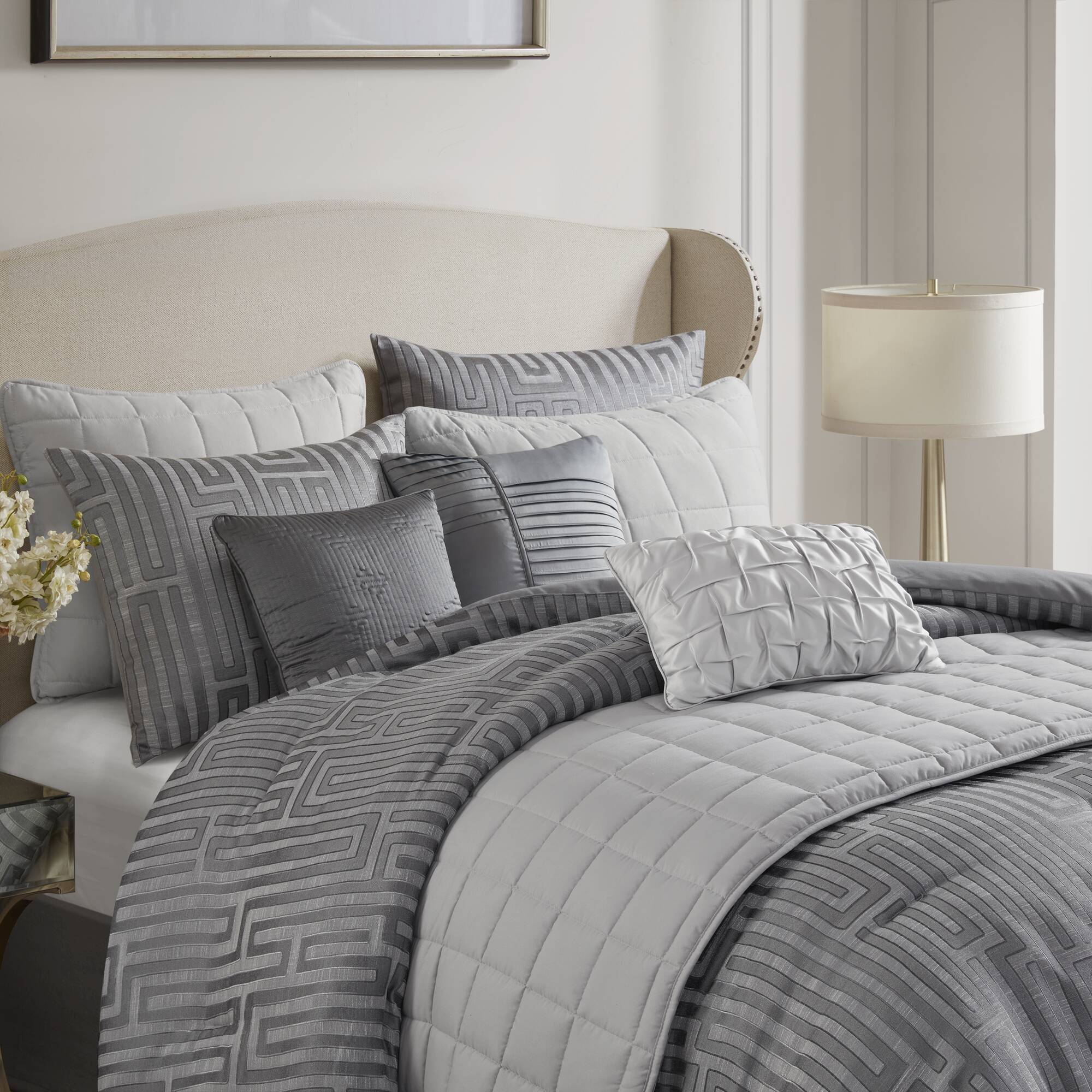 Royce - 10 Piece Queen Luxury Comforter Set - Gray