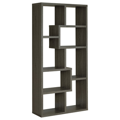 8 Shelf Bookcase With Geometric Design - Gray