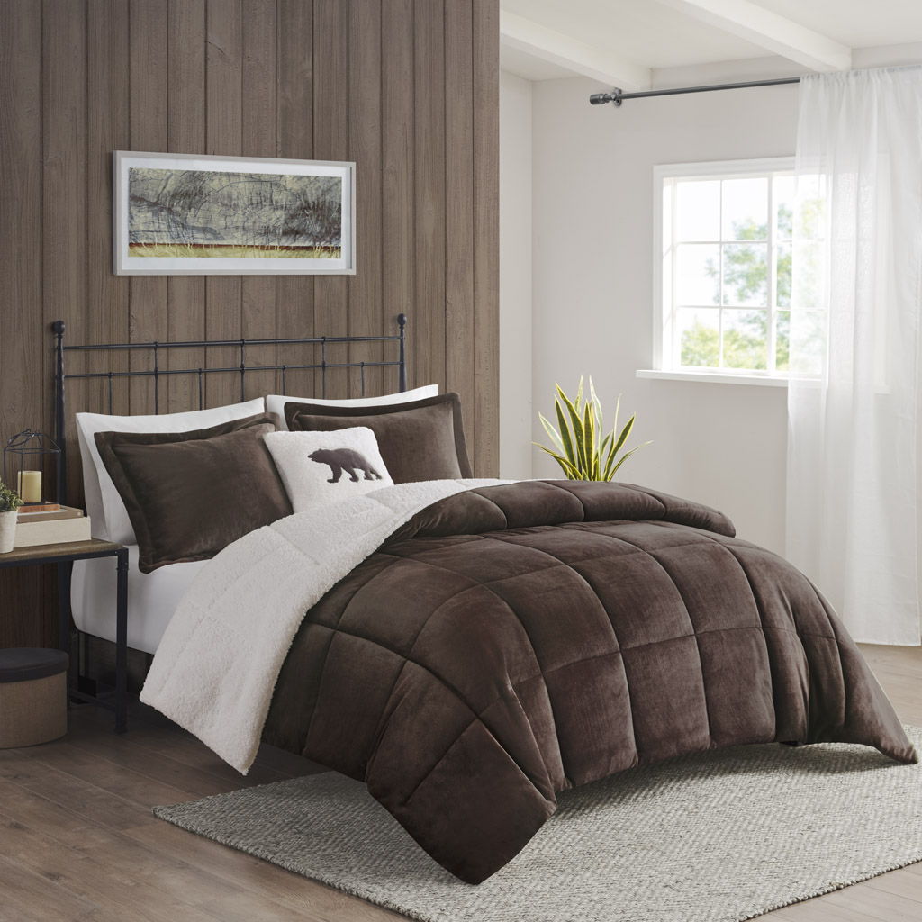 Alton - King Down Alternative Comforter Set - Brown / Ivory