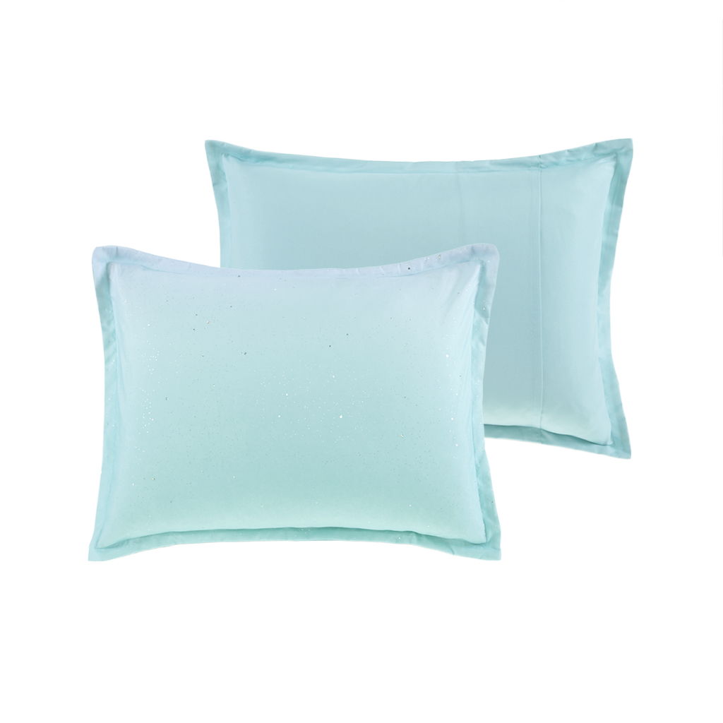 Glimmer - Metallic Glitter Printed Reversible Comforter Set - Aqua