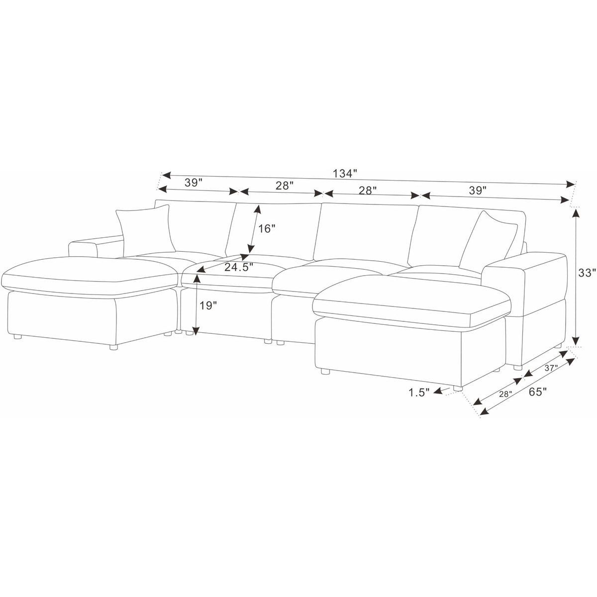 Upholstered Symmetrical Modular Sectional With 6 Seating