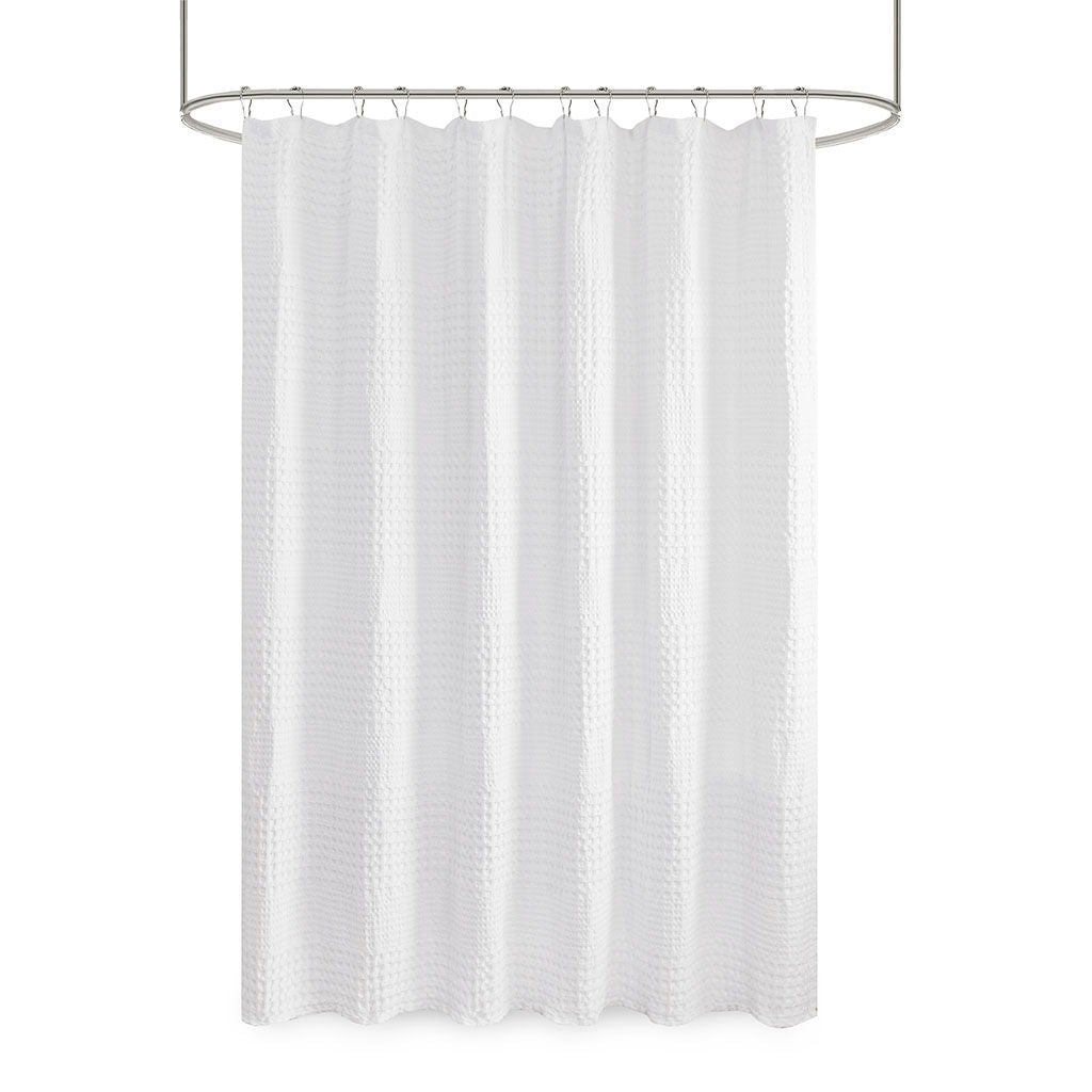 Arlo - Super Waffle Textured Solid Shower Curtain - White