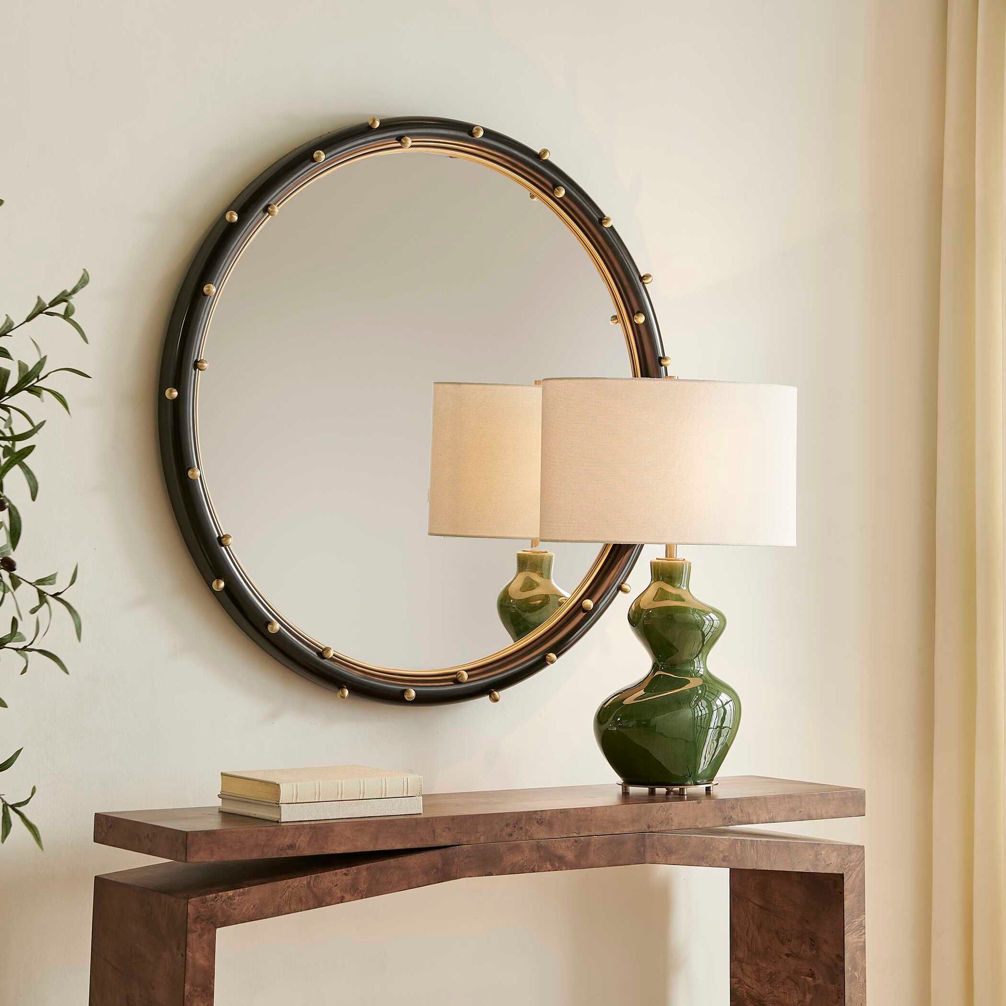 Helia - Round Mirror - Black / Brass