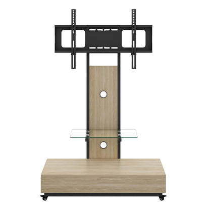Mobile TV Cart With Push Pull Drawer, Lockable Wheels