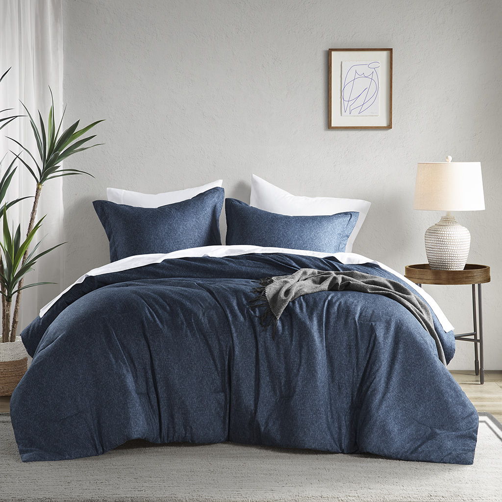 Camden - King/California King Chambray Print Solid Comforter Set - Navy
